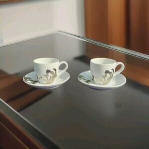 Macy's Cellar Set of 2 Espresso Cups & Saucers W/Metallic Designs In Gift Box